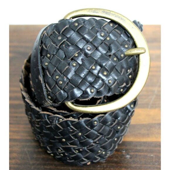 Sisley STUDDED BRAIDED BROWN GENUINE LEATHER 2.75"Wd CORSET WOMEN'S BELT M/L (F1 - Picture 3 of 9